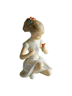 Vintage Wallendorf Porcelain Figurine Girl with Flowers 1764 Mid Century Germany